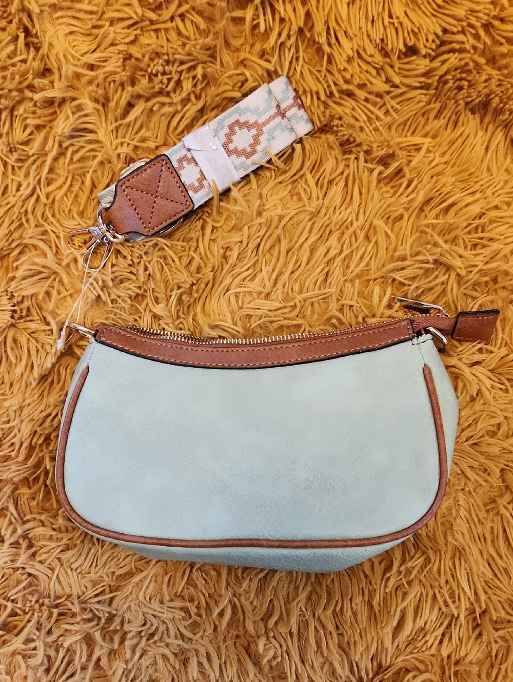NWOT Mint and Tan Crossbody Mini Bag with Detachable Strap